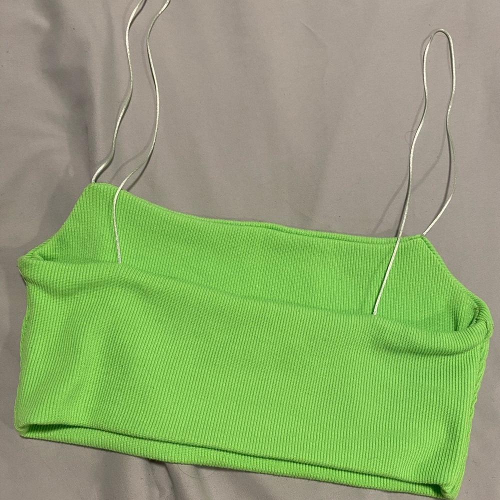 Neon green skinny strap ribbed crop top - Picture 10 of 12